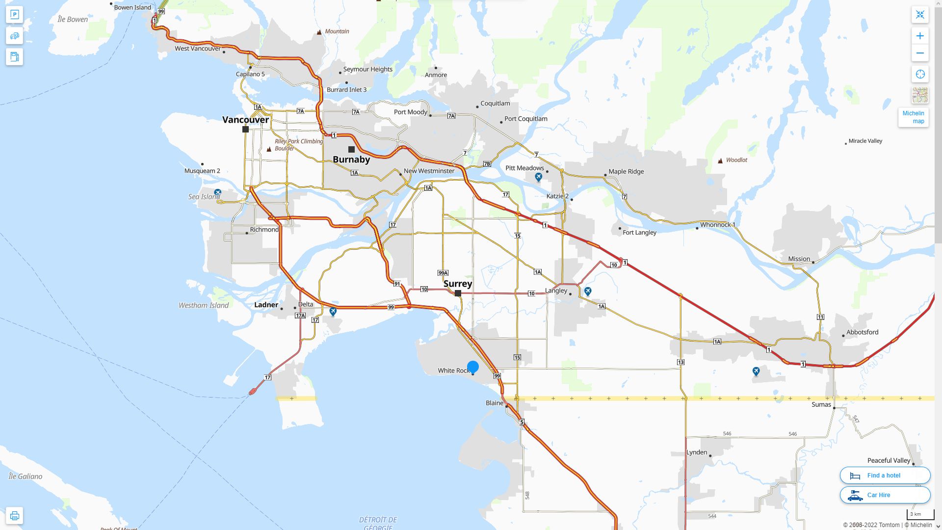 White Rock Canada Autoroute et carte routiere